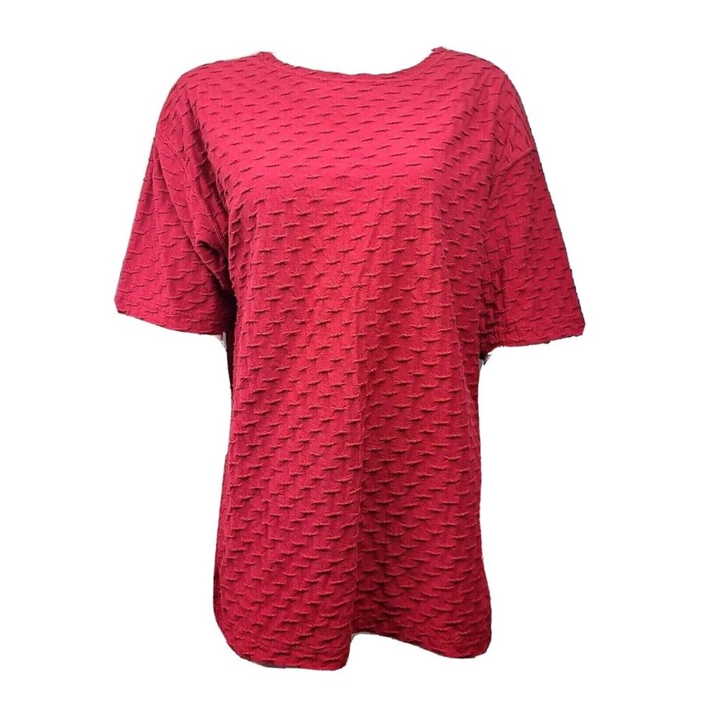 BE Basic Editions Top‎ Womens Size M Medium Solid All Red Textured Short Sleeve
